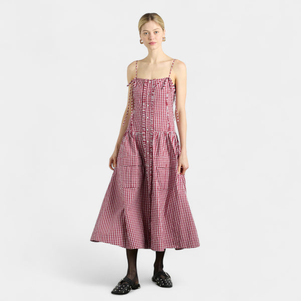 Damson Madder Faith Midi Dress - Cherry Gingham
