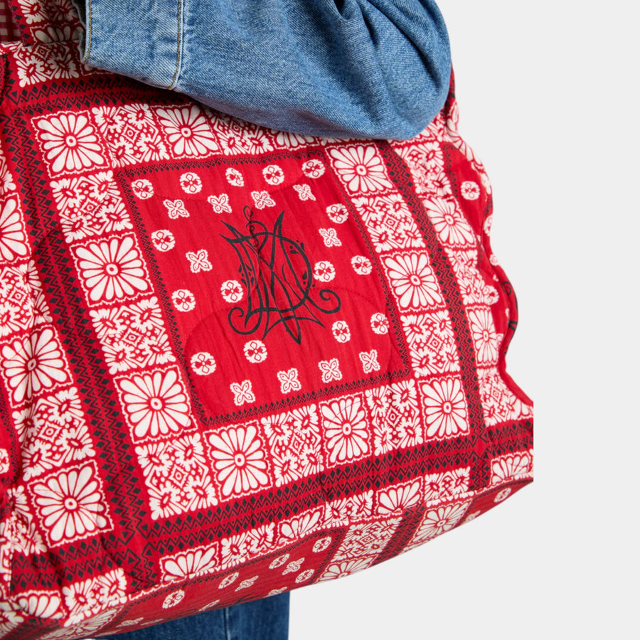 Damson Madder Quilted Tote Bag - Red Bandana Print