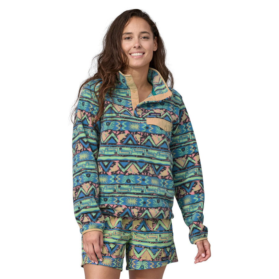 Patagonia Women's Lightweight Synchilla® Snap Pullover - High Hopes Geo: Salamander Green
