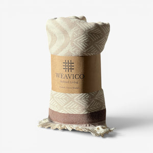 Weavcio Turkish Throw Blanket – 100% Cotton, Beige/Coffee