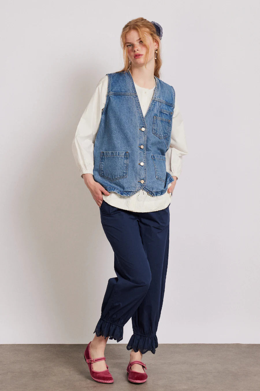 Damson Madder Billie Denim Gilet - Vintage Wash