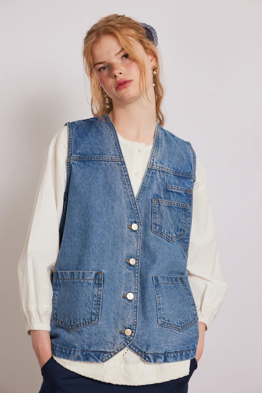 Damson Madder Billie Denim Gilet - Vintage Wash