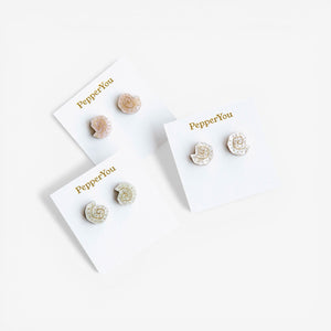 Pepper You 'Shell' Stud Earrings - Pearly Apricot Gold