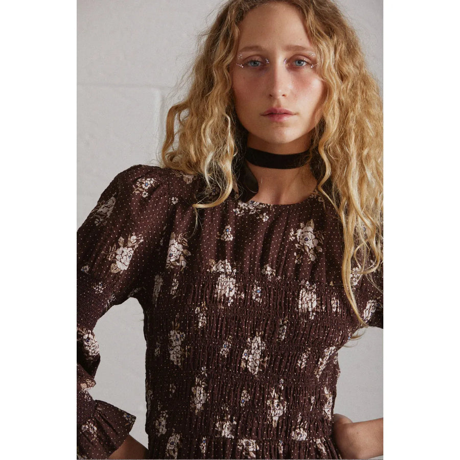Damson Madder Ruby Shirred Midi Dress - Floral
