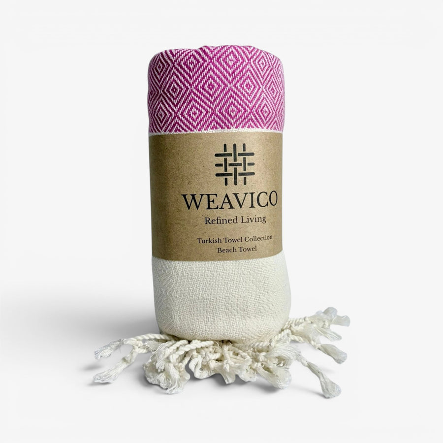 Weavico Diamond Turkish Beach Towel – 100% Cotton, Fuchsia
