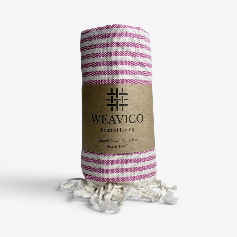 Weavico Stripe Turkish Beach Towel – 100% Cotton, Fuchsia