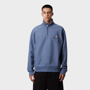 Carhartt Half Zip American Script Sweatshirt - Blue Iris