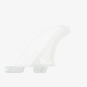 Hiatus Store FCS II Mick Fanning white twin surfboard fin with hatchet-tip template and AirCore technology