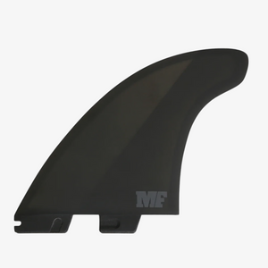 Hiatus Store FCS II Mick Fanning signature black performance core twin surfboard fin with hatchet-like tip design