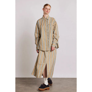 Damson Madder Kylie Ruffle Shirt - Tan Stripe