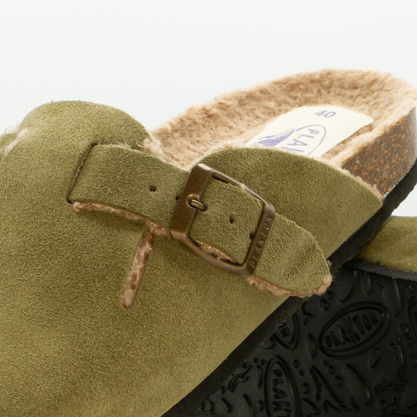Plakton Women's 'Blog' Mule - Light Khaki Suede / Teddy
