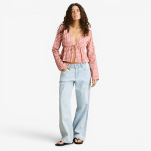 Rhythm Kirra Check tie Front Long Sleeve Top - Pink