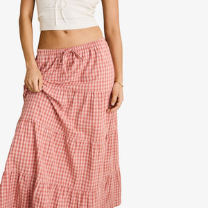 Rhythm Kirra Check Tiered Maxi Skirt - Pink