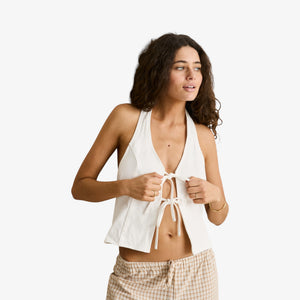 Rhythm Louise Tie Front Halter Top - White