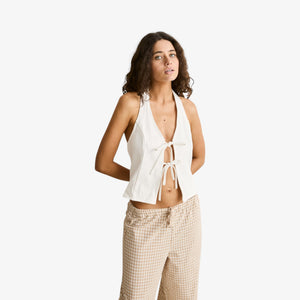 Rhythm Louise Tie Front Halter Top - White