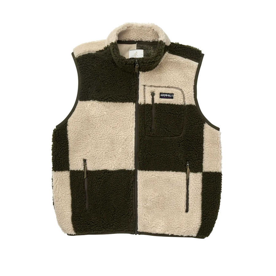 Gramicci Checkered Sherpa Vest - Natural/Olive