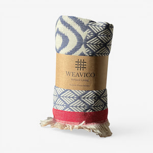 Weavcio Turkish Throw Blanket – 100% Cotton, Navy/Red