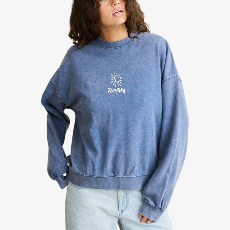 Rhythm Salt Wash Crew Neck Fleece - Indigo