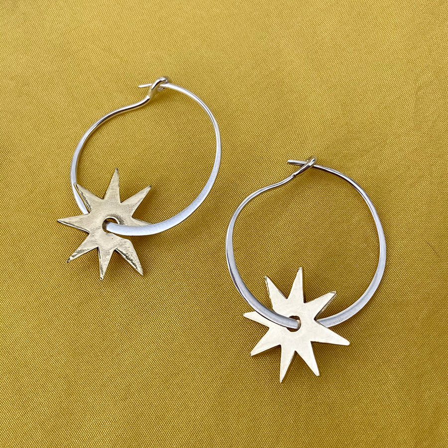 Lima-Lima Jewellery - Star Hoop Earrings - Eco Silver / Brass