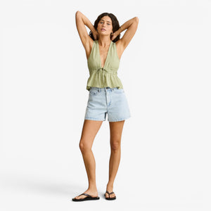 Rhythm Vista Stripe Tie Front Top - Olive