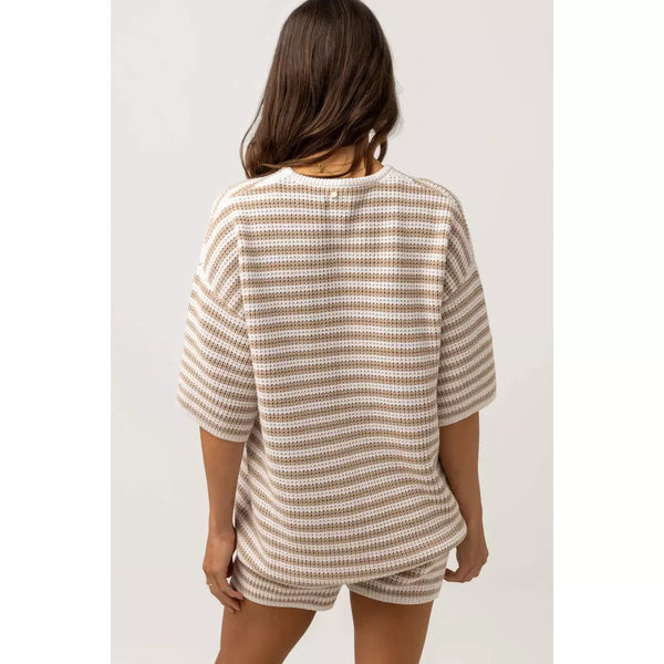 Rhythm Corsica Knit Oversized Tee - Oatmarle Stripe