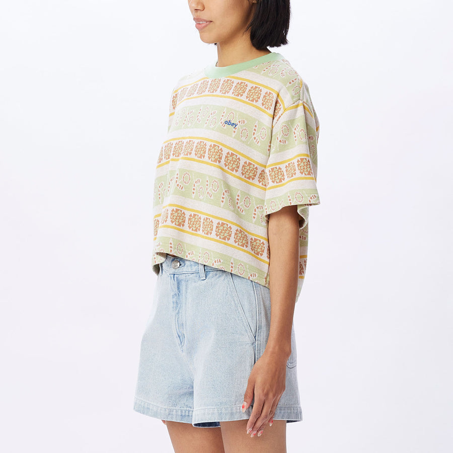 Obey Esther Cropped Tee S/S - Green Fig Multi