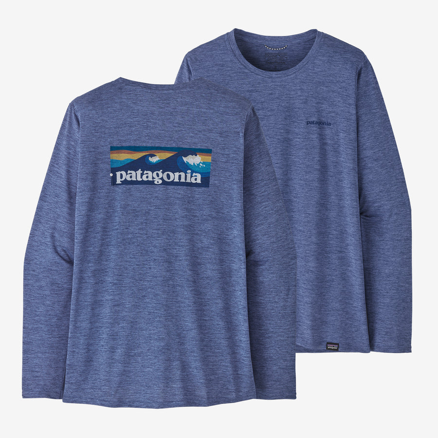 Patagonia W's L/S Cap Cool Daily Graphic Shirt Waters - Boardshort Logo: Current Blue X-Dye