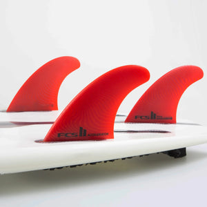 FCS II 'ACCELERATOR' Neo Glass ECO Surfboard Tri Fins - RED - Medium