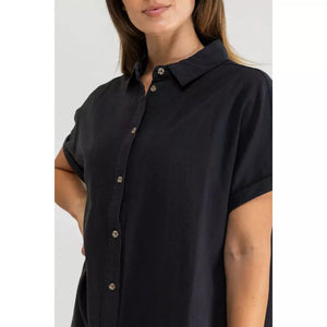 Rhythm Classic Linen Shirt Dress - Black