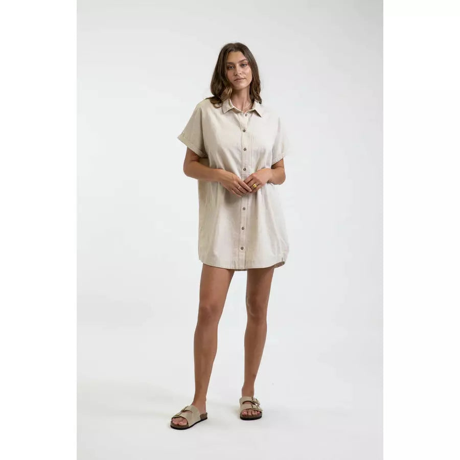 Rhythm Classic Linen Shirt Dress - Sand