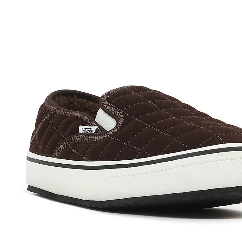 Black and brown sales slip on vans
